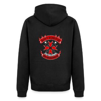 Feuerwehr: Gott schütze die Männer der Grubenwehr - Unisex Premium Bio Zip Hoodie - Schwarz - Hinten - Nico (187cm)