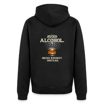 Whisky T Shirt Design "Avoid Alcohol" - Unisex Premium Organic Zip Hoodie - black - Back - Nico (187cm)