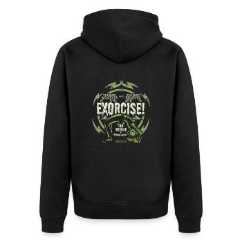 Funny Gym T Shirt Exorcise! für Horror Film Fans - Unisex Premium Bio Zip Hoodie - Schwarz - Hinten - Nico (187cm)