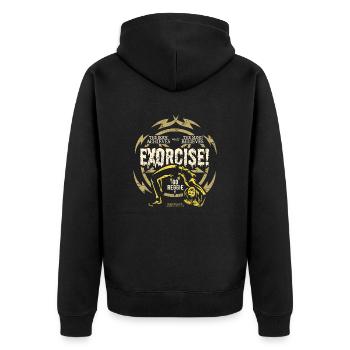 Funny Gym T Shirt Exorcise! für Horror Film Fans - Unisex Premium Bio Zip Hoodie - Schwarz - Hinten - Nico (187cm)