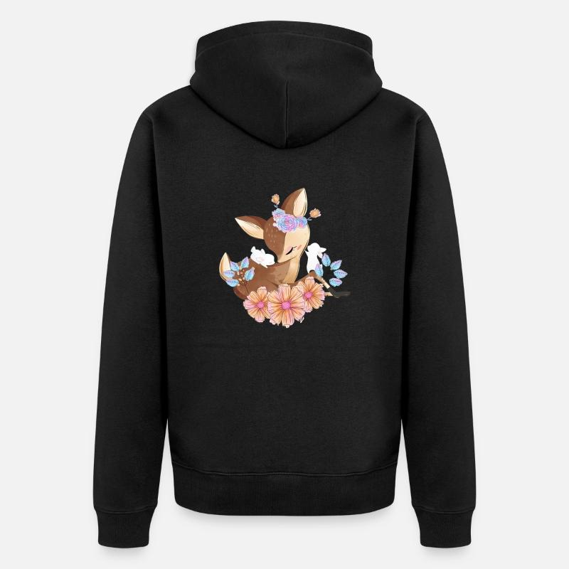 Cerf avec des fleurs - Veste à capuche bio Premium Unisexe - noir