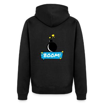 Boom Bomb - Unisex Premium Bio Zip Hoodie - Schwarz - Hinten - Nico (187cm)