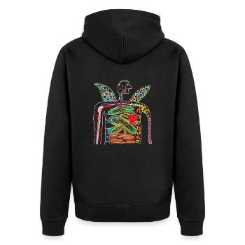 Schneeeulen-Humanographie - Unisex Premium Bio Zip Hoodie - Schwarz - Hinten - Nico (187cm)