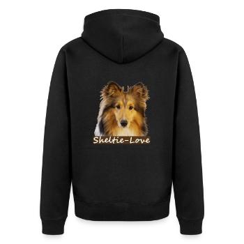 Sheltie-Love - Unisex Premium Bio Zip Hoodie - Schwarz - Hinten - Nico (187cm)