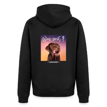 Was sonst brauner Labrador - Unisex Premium Bio Zip Hoodie - Schwarz - Hinten - Nico (187cm)