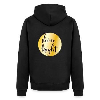 Goldener Kreis mit Spruch "shine bright" - Unisex Premium Bio Zip Hoodie - Schwarz - Hinten - Nico (187cm)