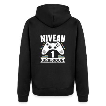 Niveau 1 An Débloqué Gaming Cadeau Anniversaire - Veste à capuche bio Premium Unisexe - noir - Dos - Nico (187cm)