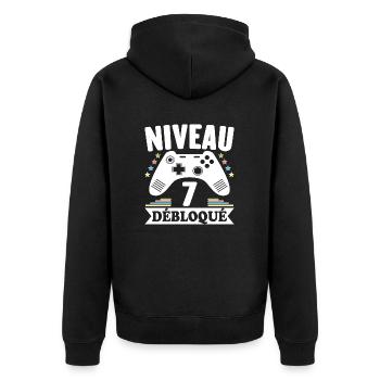 Niveau 7 Ans Débloqué Enfin Adulte Cadeau - Veste à capuche bio Premium Unisexe - noir - Dos - Nico (187cm)
