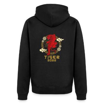 Frohes Chinesisches Neujahr 2022 - Sternzeichen - Unisex Premium Bio Zip Hoodie - Schwarz - Hinten - Nico (187cm)