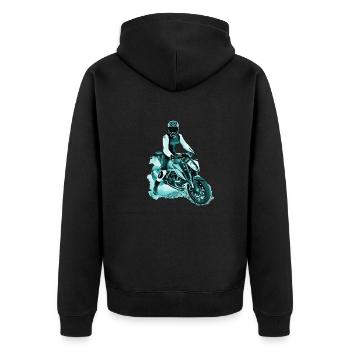 Motorradfahrer Nakedbike hellblau - Unisex Premium Bio Zip Hoodie - Schwarz - Hinten - Nico (187cm)