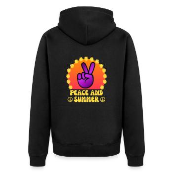 Frieden und Sommer 60er 70er Jahre Flower Power Sommer - Unisex Premium Bio Zip Hoodie - Schwarz - Hinten - Nico (187cm)