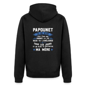Papounet tu ne m'as peut être pas donné la vie - Veste à capuche bio Premium Unisexe - noir - Dos - Nico (187cm)
