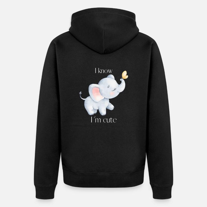 Elefant - Unisex Premium Bio Zip Hoodie - Schwarz
