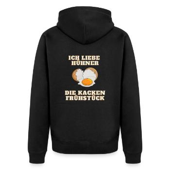 Funny Chicken Spruch - Unisex Premium Bio Zip Hoodie - Schwarz - Hinten - Nico (187cm)