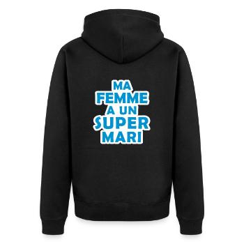 ma femme a un super mari / cadeau humour mari - Veste à capuche bio Premium Unisexe - noir - Dos - Nico (187cm)