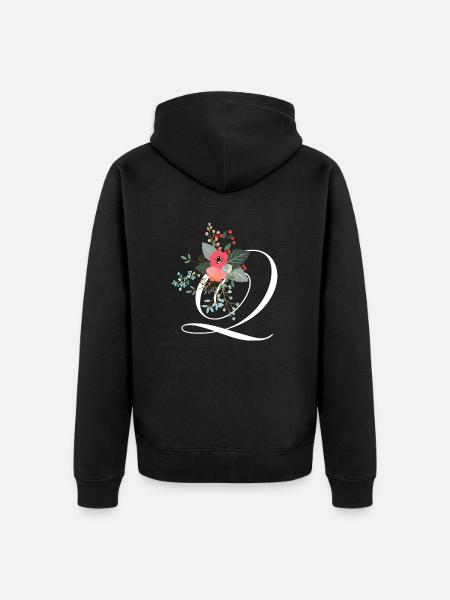 Letter q flowered - Unisex Premium Organic Zip Hoodie - black