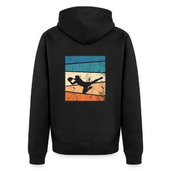 Torwart Sport Hobby Retro Torhüter - Unisex Premium Bio Zip Hoodie - Schwarz - Hinten - Nico (187cm)