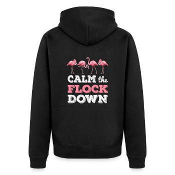 Calm The Flock Down T shirt Funny Flamingo Gift - Veste à capuche bio Premium Unisexe - noir - Dos - Nico (187cm)