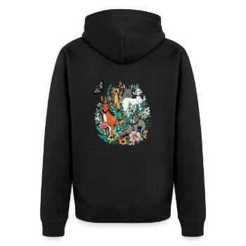 Tiere in Blumen n°3 - Unisex Premium Bio Zip Hoodie - Schwarz - Hinten - Nico (187cm)