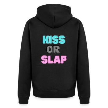 Kiss Or Slap - Unisex Premium Bio Zip Hoodie - Schwarz - Hinten - Nico (187cm)