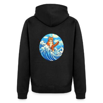 Surfing cat #cat - Unisex Premium Organic Zip Hoodie - black - Back - Nico (187cm)