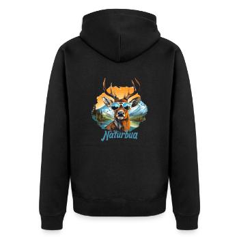 Hirsch Naturbua Krafttier Dorffest Geschenk Tracht - Unisex Premium Bio Zip Hoodie - Schwarz - Hinten - Nico (187cm)