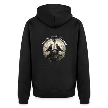 Hugin & Munin Raben Odins Wikinger Design - Unisex Premium Bio Zip Hoodie - Schwarz - Hinten - Nico (187cm)