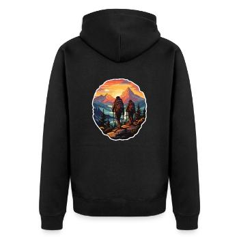 Wandern im Abendrot im Gebirge als Hobby - Unisex Premium Bio Zip Hoodie - Schwarz - Hinten - Nico (187cm)