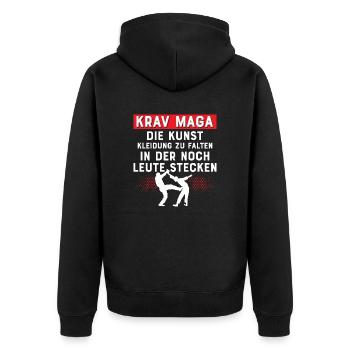Krav Maga Kampfsport Selbstverteidigung - Unisex Premium Bio Zip Hoodie - Schwarz - Hinten - Nico (187cm)