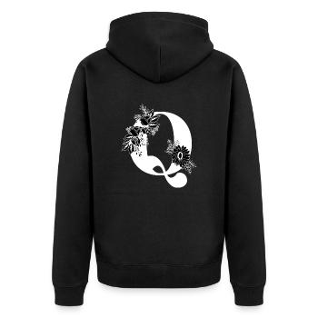 Lettre q floral noir et blanc - Veste à capuche bio Premium Unisexe - noir - Dos - Nico (187cm)