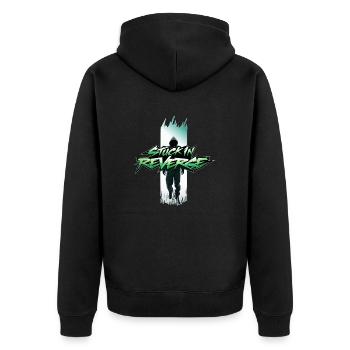 im Rückwärtsgang steckengeblieben - Unisex Premium Bio Zip Hoodie - Schwarz - Hinten - Nico (187cm)