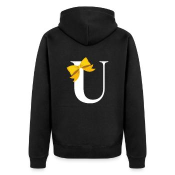 Letter u yellow bow - Unisex Premium Organic Zip Hoodie - black - Back - Nico (187cm)