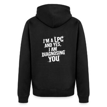 Psychologe Humor: Diagnose inklusive - Unisex Premium Bio Zip Hoodie - Schwarz - Hinten - Nico (187cm)
