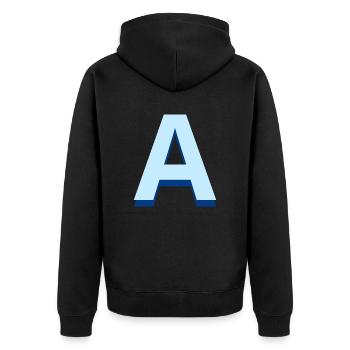 Lettre a bleu pop et moderne - Veste à capuche bio Premium Unisexe - noir - Dos - Nico (187cm)