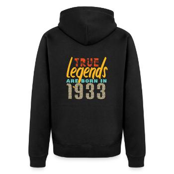 Les vrais légendes sont nés en 1933. Année 2025. - Veste à capuche bio Premium Unisexe - noir - Dos - Nico (187cm)