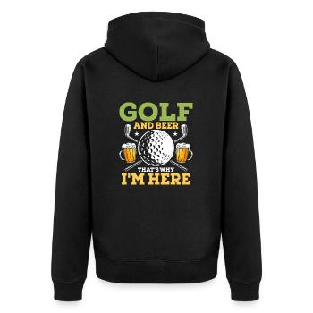 Golf et bière, c’est pourquoi je suis ici Golfeur amateur - Veste à capuche bio Premium Unisexe - noir - Dos - Nico (187cm)