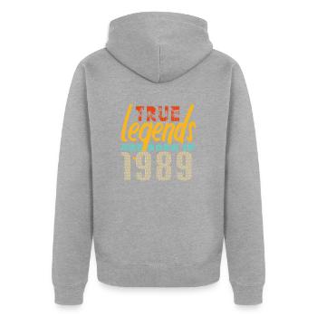 Die True Legends wurden 1989 geboren. Jahr 2025. - Unisex Premium Bio Zip Hoodie - Grau meliert - Hinten - Nico (187cm)