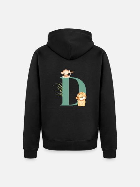 Buchstabe d grüne Dschungeltiere - Unisex Premium Bio Zip Hoodie - Schwarz