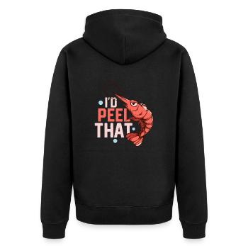 I'd Peel That Seafood Shrimp Lover - Unisex Premium Bio Zip Hoodie - Schwarz - Hinten - Nico (187cm)
