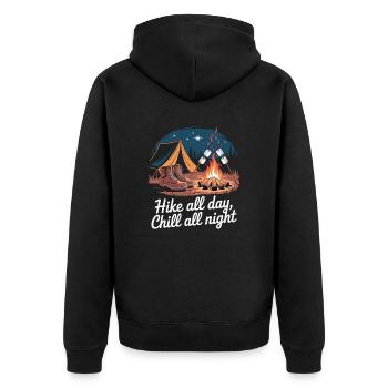 Hike All Day, Chill All Night – Camping Adventure - Unisex Premium Organic Zip Hoodie - black - Back - Nico (187cm)