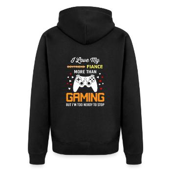 Ich liebe meinen nicht Freund, sondern Verlobter - Unisex Premium Bio Zip Hoodie - Schwarz - Hinten - Nico (187cm)