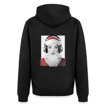 Weihnachtliche Beats - Frau im Weihnachtsmann-Look - Unisex Premium Bio Zip Hoodie - Schwarz - Hinten - Nico (187cm)