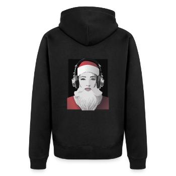 Weihnachtliche Beats - Frau im Weihnachtsmann-Look - Unisex Premium Bio Zip Hoodie - Schwarz - Hinten - Nico (187cm)