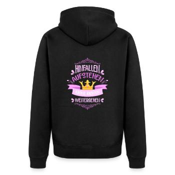 Hinfallen aufstehen Krone richten… - Unisex Premium Bio Zip Hoodie - Schwarz - Hinten - Nico (187cm)