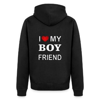 J’aime mon petit ami Ich liebe meinen Freund - Veste à capuche bio Premium Unisexe - noir - Dos - Nico (187cm)