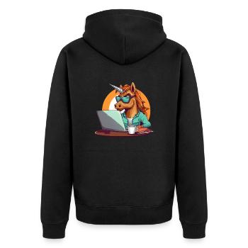 Einhorn CEO - Magisches Design für Führungskräfte - Unisex Premium Bio Zip Hoodie - Schwarz - Hinten - Nico (187cm)