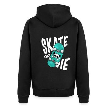 Skateboard Skate or die Panda Sticker Shirt Kinder - Unisex Premium Bio Zip Hoodie - Schwarz - Hinten - Nico (187cm)