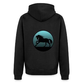 Pferde und Reiten. Reitmode für Pferdefreunde - Unisex Premium Bio Zip Hoodie - Schwarz - Hinten - Nico (187cm)