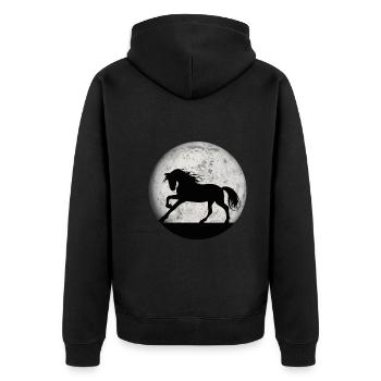 Pferde und Reiten. Reitmode für Pferdefreunde - Unisex Premium Bio Zip Hoodie - Schwarz - Hinten - Nico (187cm)