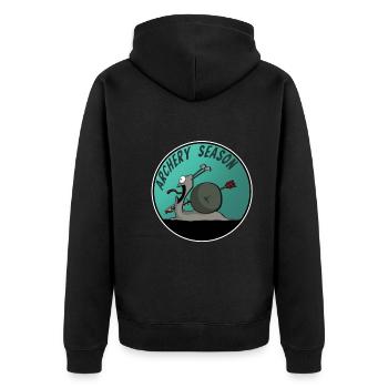 Bogenschießen Bogenschütze Shirt Cartoon lustig - Unisex Premium Bio Zip Hoodie - Schwarz - Hinten - Nico (187cm)
